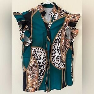 Stylish Teal and Leopard Print Women's Top